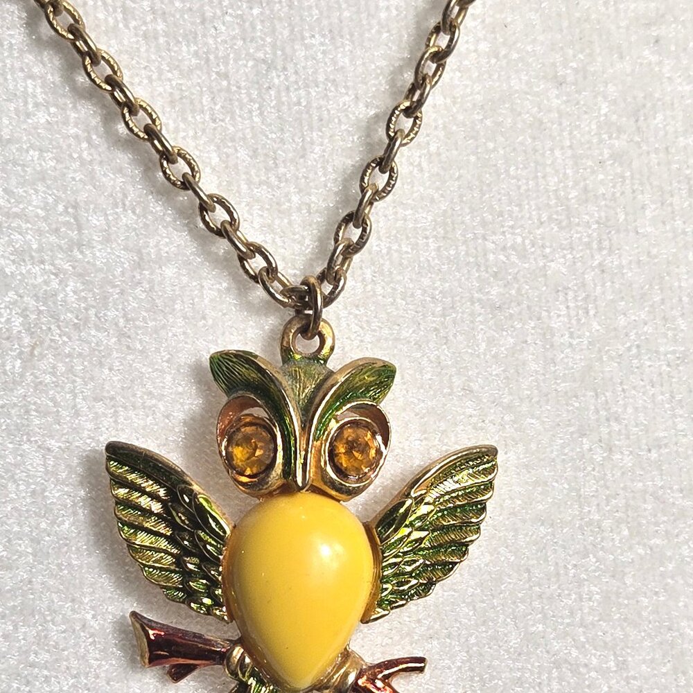 Vintage 60s Jelly Belly Owl Pendant - Retro Whimsical Owl Necklace - Mid-Century - Picture 3 of 6